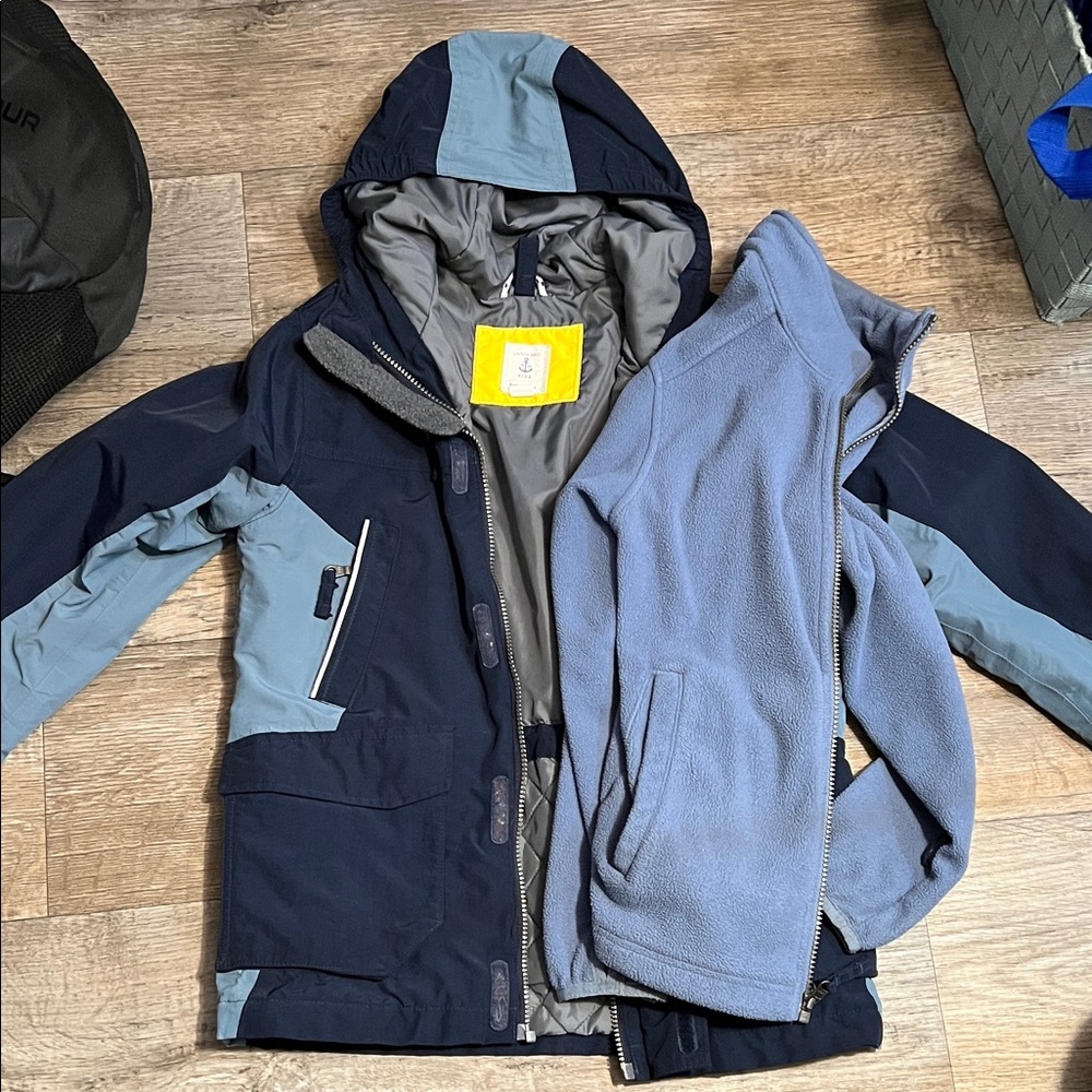 Small 8 Boys Lands' End Squall 3 in 1 Kids Ski Snow Jacket - Navy and Light Blue